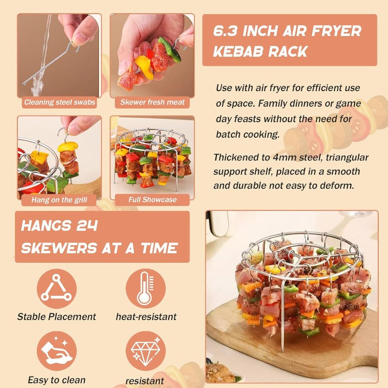 Air Fryer Skewer Rack,Round Grill with Stainless Steel🍢