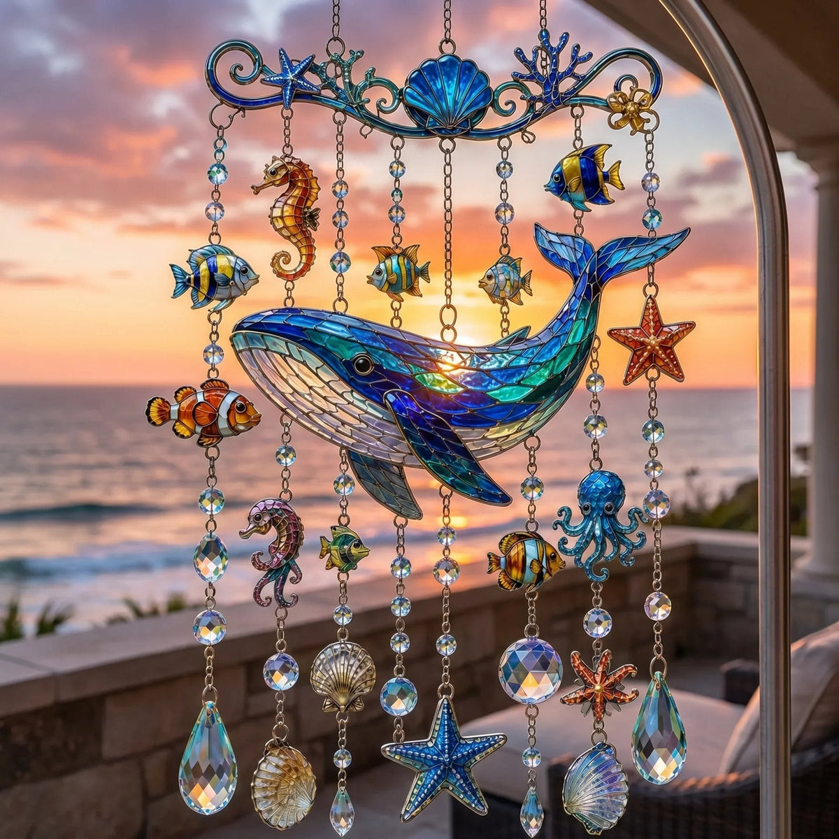 🔥LAST DAY 50% OFF - 🐋🐢🐬Ocean-Themed Crystal Wind Chime – 🌊Bring the Ocean Glow to Your Garden