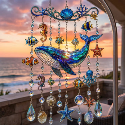 🔥LAST DAY 50% OFF - 🐋🐢🐬Ocean-Themed Crystal Wind Chime – 🌊Bring the Ocean Glow to Your Garden