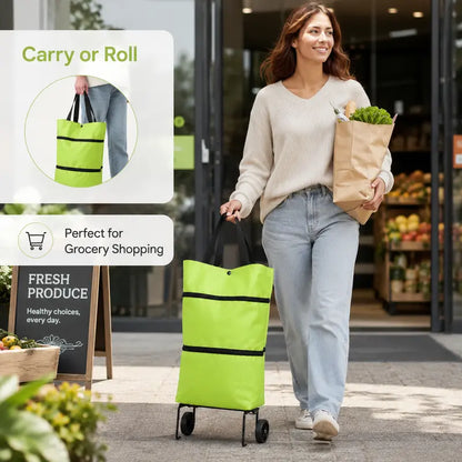 🎁💖【10inch*18inch】Foldable Shopping Trolley Bag with Wheels, Portable Reusable Grocery Tote, Lightweight