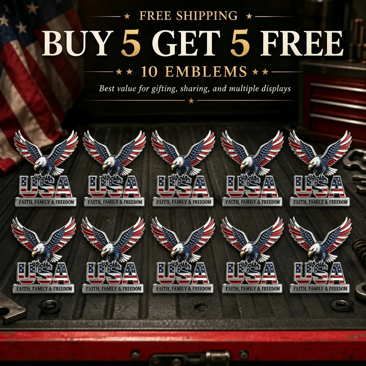 ★USA Faith, Family & Freedom★ Metal Emblem