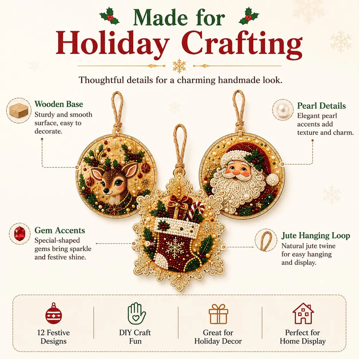 6Pcs/12Pcs Christmas DIY Diamond Painting Ornaments Kit, Xmas Tree Hanging Pendant 🎄 - image 7