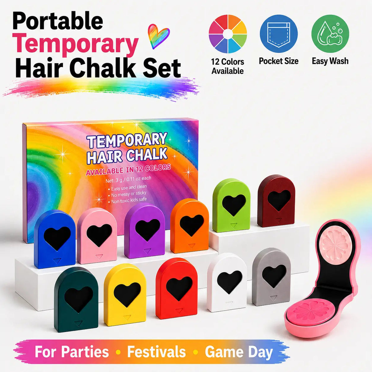 🌈 Instant Hair Color Magic – Washable Temporary Hair Chalk Set ✨ - image 1