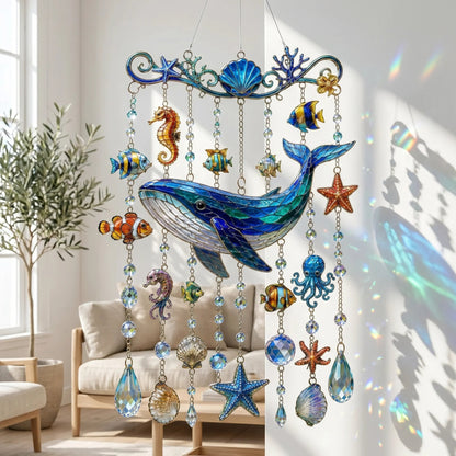 🔥LAST DAY 50% OFF - 🐋🐢🐬Ocean-Themed Crystal Wind Chime – 🌊Bring the Ocean Glow to Your Garden