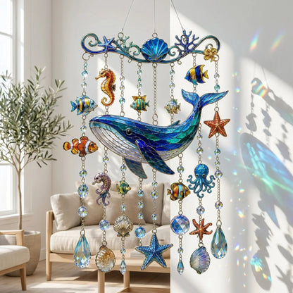 🔥LAST DAY 50% OFF - 🐋🐢🐬Ocean-Themed Crystal Wind Chime – 🌊Bring the Ocean Glow to Your Garden
