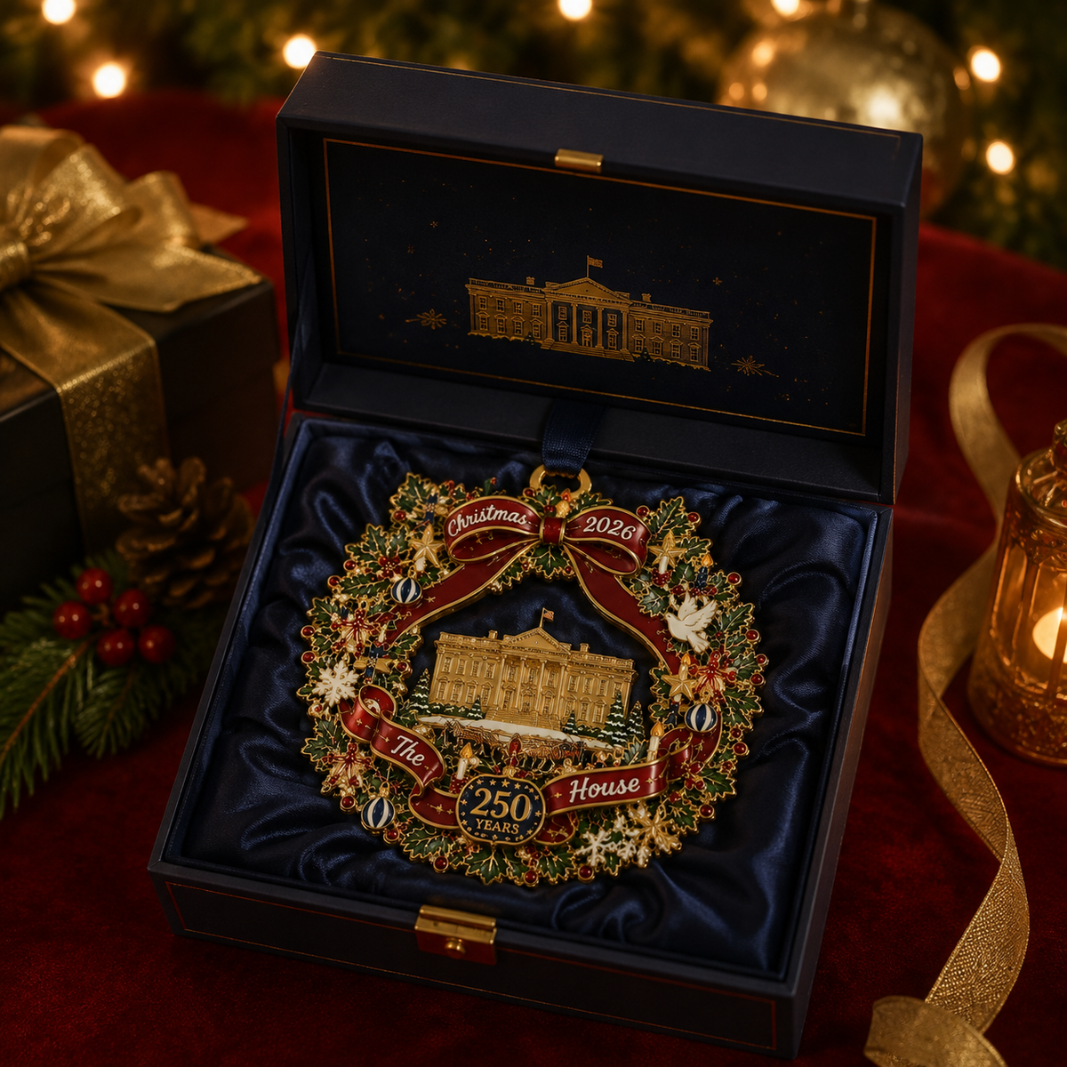❤️🔥White House Scene Christmas Wreath Commemorative Ornament