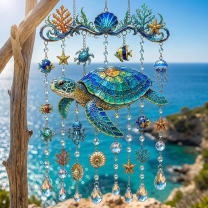 🔥LAST DAY 50% OFF - 🐋🐢🐬Ocean-Themed Crystal Wind Chime – 🌊Bring the Ocean Glow to Your Garden