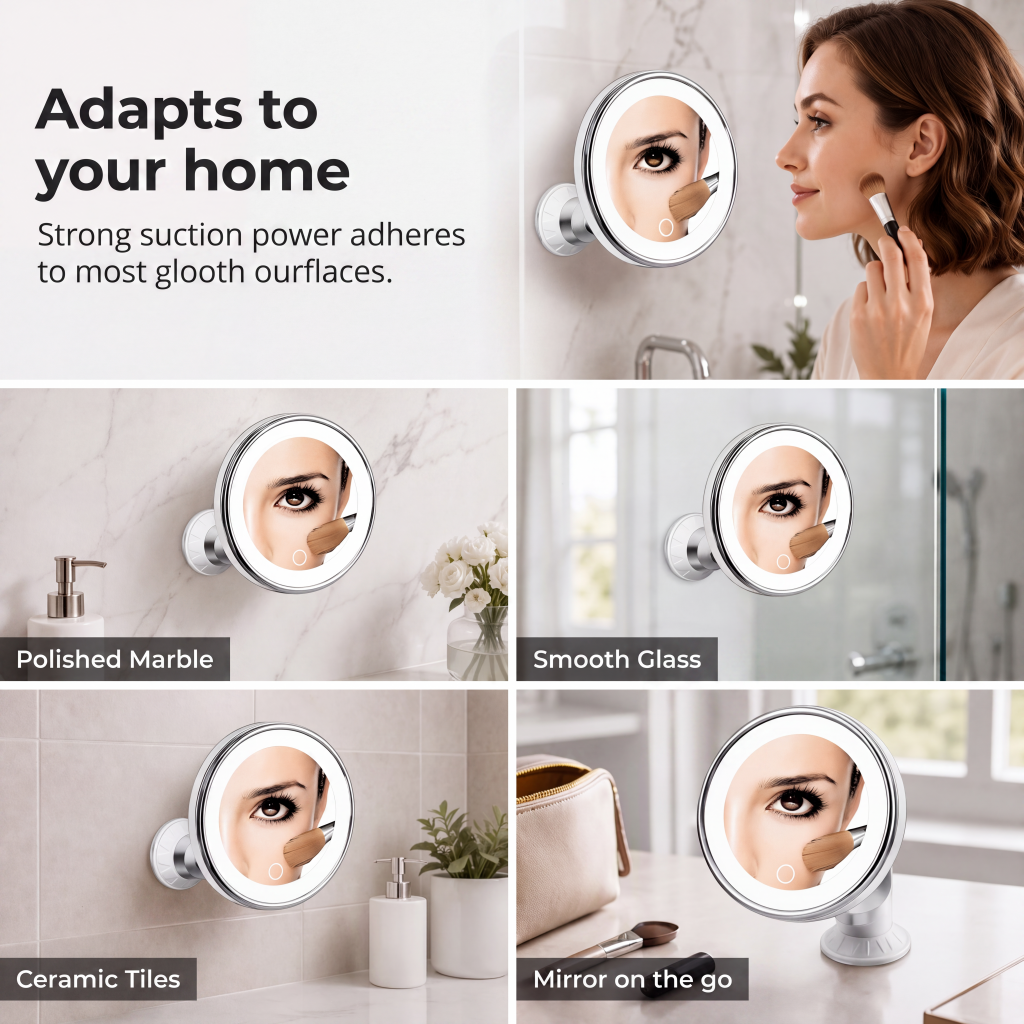 ✨ 10X LED Magnifying Makeup Mirror – Drill-Free Suction & Dual Power 🔍 - image 8